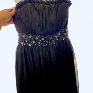JS Boutique Elegant Black Strapless Dress with Beaded Embellished Waist 6